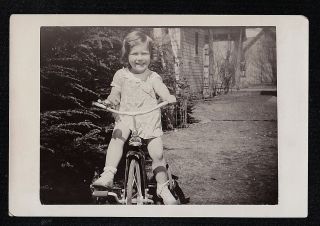 Old Vintage Antique Photograph Cute Little Blonde Girl Sitting On Tricycle Bike