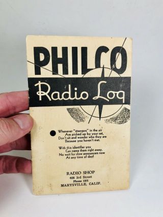 Vintage 1933 Philco Radio Log Book From Marysville Cali.  Radio Shop