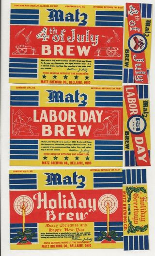 3 Dif Matz Brewing Holiday Brew Beer Labels With Necks Irtp 