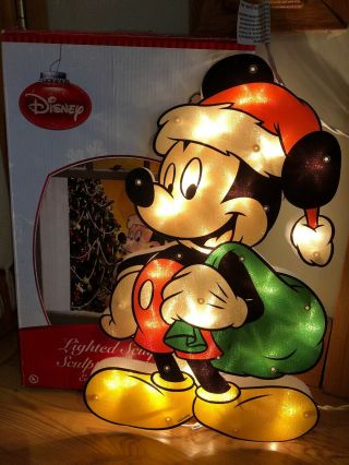 15” Disney Santa Mickey Mouse Lighted Sculpture Christmas Window Decoration