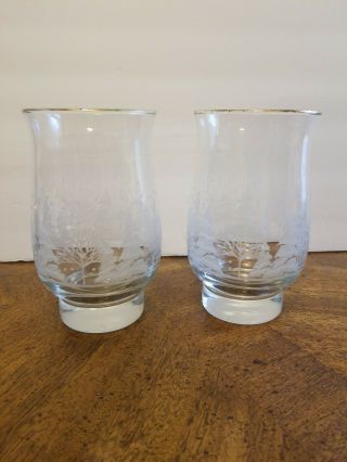 2 Libbey Christmas Winter White Frosted Pine Trees Tumblers Glasses Arby 