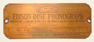 Edison Diamond Disc Model 250 / W - 19 Part: I.  D.  Label For " W - 19 "