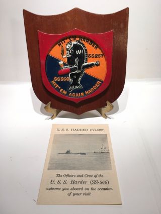 Vintage Uss Harder Ss - 568 U.  S.  Navy Submarine Painted Bronze Plaque,  Booklet