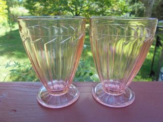 Pr Vintage Jeannette Sierra Pinwheel Pink Depression Glass Footed Tumblers 9 Oz