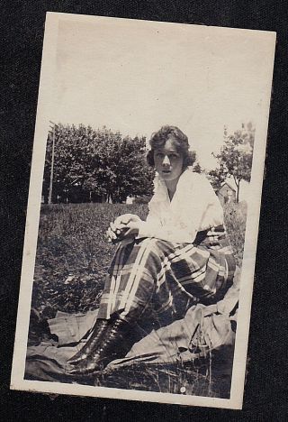 Antique Vintage Photograph Woman In Cool Outfit Sitting On The Ground