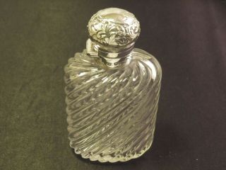 Fine Sterling Silver And Glass Flask - Bamboo Swirl - London 1903 L.  A.  Leins