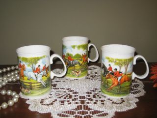 Jason Fox Hunting Coffee Mug Tea Cup Made In England Horses Dogs Set Of 3