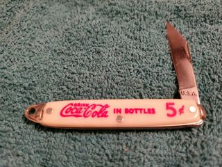 Vtg Drink Coca Cola In Bottles 2 3/4 " Single Blade Pocket Knife White K83