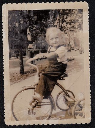 Antique Vintage Photograph Adorable Little Child Riding Tricycle - Bike