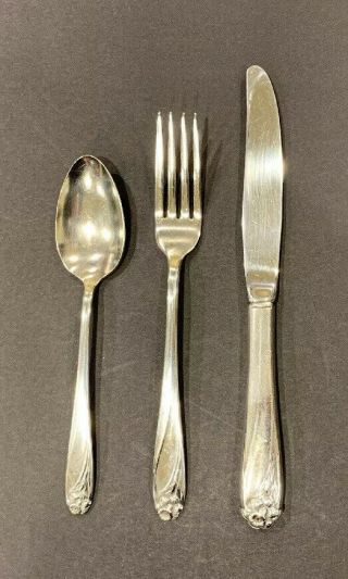 Vtg 3 Piece Youth Flatware Set 1847 Rogers Bros Is Silverplate Daffodil Pattern