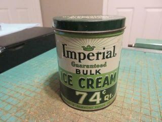 Vintage Parkersburg Wv Imperial 1 Quart Guaranteed Bulk Ice Cream Tin By Canco