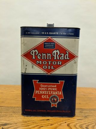 Vintage Penn - Rad Motor Oil 2 Gallon Litho Can Gas & Oil Advertising