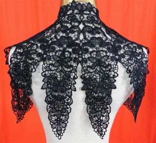 Vintage Victorian Antique Black Lace Shawl Collar Cape Pelerine Fichu Dress Trim