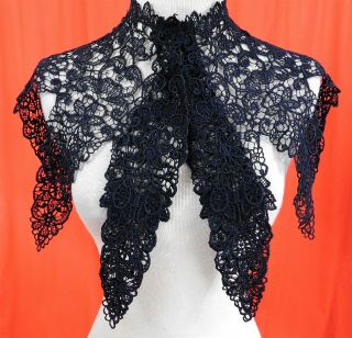Vintage Victorian Antique Black Lace Shawl Collar Cape Pelerine Fichu Dress Trim 2
