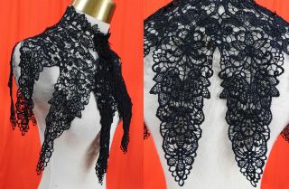 Vintage Victorian Antique Black Lace Shawl Collar Cape Pelerine Fichu Dress Trim 3