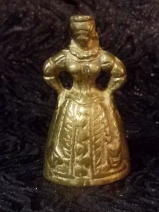 Antique Victorian Elizabethan Brass Lady Bell With Feet Clapper B