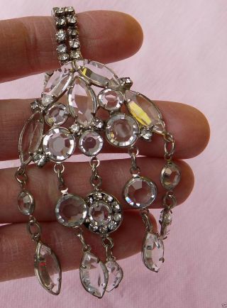 Vintage Antique Art Deco Silver Open Back Bezel Set Crystal Chandelier Necklace