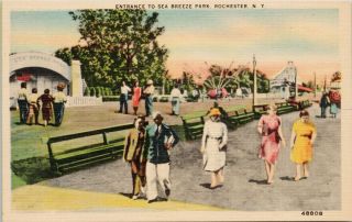 Rochester Ny Entrance To Sea Breeze Park Manson News Linen Postcard F61