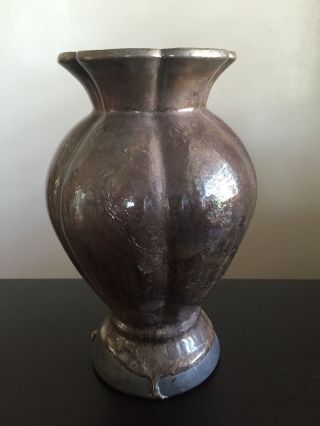 Fine Vintage Tony Evans Raku Pottery Vase Floral Petal Rim Drip Glaze Signed Nr