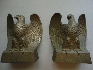 Vintage 2 Heavy Eagle Figure Brass Bald Eagle Bookends Set
