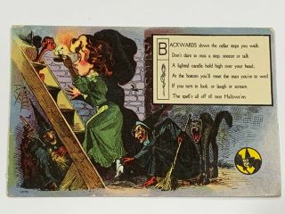 Halloween Postcard Post Card Witch Black Cat Series No 1 1073 Glossy 1909