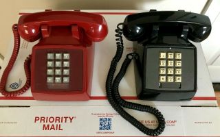 Vintage 70s 80 Red (western Electric) And Black (comdial) Pushbutton Phones