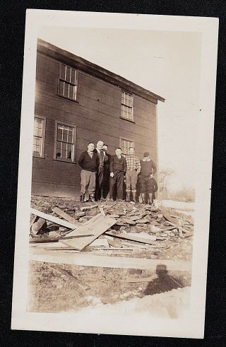 Antique Vintage Photograph Group Of Men Standing By House - Spooky Shadow