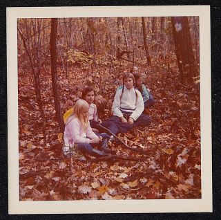 Antique Vintage Photograph Little Girls Sitting On Leaves In Woods
