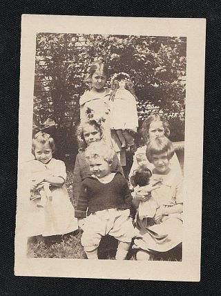 Vintage Antique Photograph Group Of Adorable Little Girls In Yard Holding Dolls