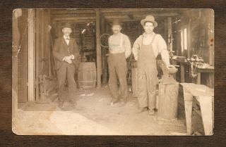 1904 - 1918 Three Men In Work Shop Real Photo Postcard