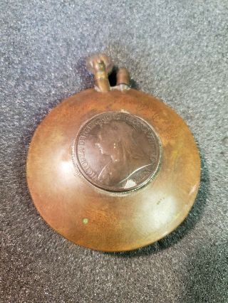 Vintage Oversized Round Brass Trench Lighter W Coin Sparks