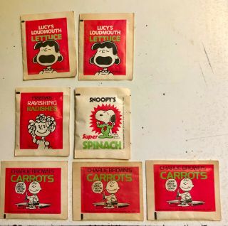 7 Vintage 1975 Peanuts Charlie Brown Snoopy Sally & Lucy Seeds Packets