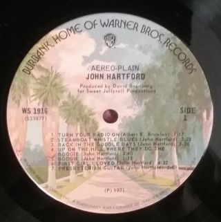 John Hartford AEREO - PLAIN: 1971 LP VINYL LP - Play Graded EX: Sleeve EX 3