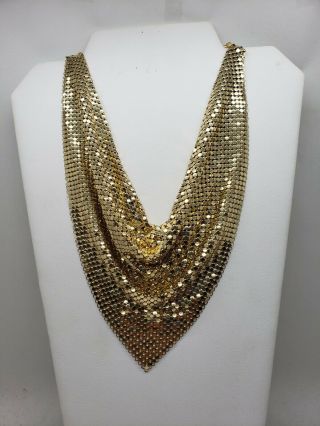 Whiting & Davis Mesh Bib Necklace Demi Parure Vintage 1970’s Gold Tone