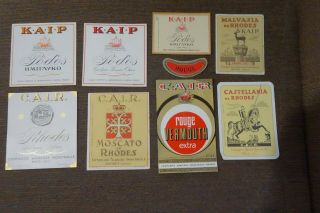 8 Wine Labels Cair C.  A.  I.  R.  Rhodes Rodi Greece 1950 - 1960