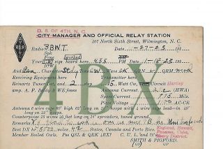 1925 4bx Wilmington N.  C.  Qsl Radio Card