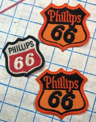 3 Authentic Vintage Phillips 66 Orange & Black & White Shield Patches