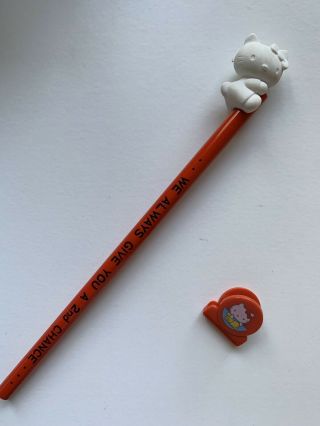 Sanrio Vintage Hello Kitty Pencil,  Eraser Pencil Top,  Mini Clip,  Japan 1978