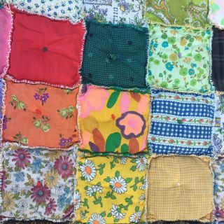 Vintage Charming Handmade Patchwork Multi Colored Quilt 3x3 squares 87x 77 HEAVY 3