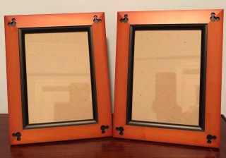Set Of 2 Walt Disney World Mickey Photo Picture Frame Etched Wood Holds 5x7 "