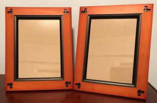 Set of 2 Walt Disney World Mickey Photo Picture Frame Etched Wood Holds 5x7 