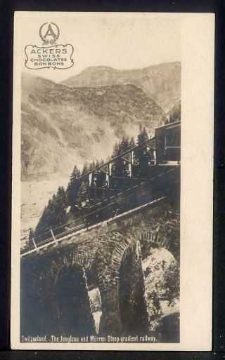 1910 Ackers Chocolate Advertising Postcard Switzerland Jungfrau & Murren Railway