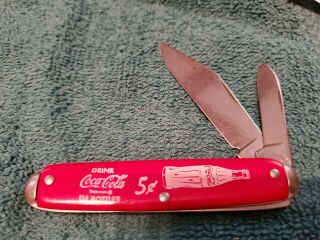 Vtg Drink Coca Cola In Bottles Coke Double Blade Pocket Knife Red K70