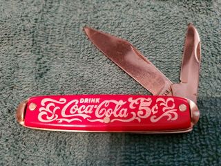 Vtg Drink Coca Cola Coke 3 1/2 " Double Blade Pocket Knife Red K20