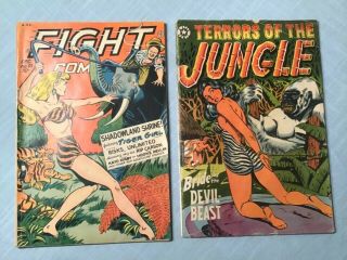 2 Golden Age Comic Books Fight Comics 53 Terrors Of Jungle 7 Bondage Cover