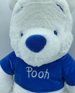 Disney Store 18 " Winnie The Pooh White Christmas Bear Plush Blue Shirt