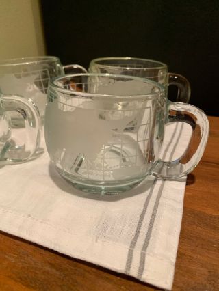 Nescafe Nestle Globe World Glass Set Of 4 Vintage Etched Glass Coffee Mug 2