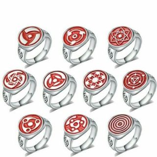 Anime Naruto Konoha Sharingan Metal Rings Cosplay Jewelry 10pc/set Gifts