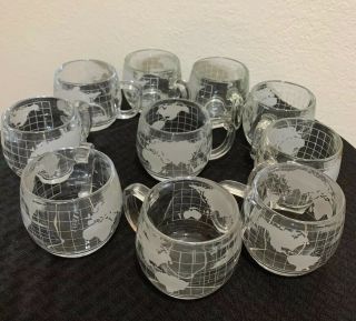 10 Piece set Old Vintage 1970 ' s Nestle Nescafe Clear Glass Globe World Cups/Mugs 3