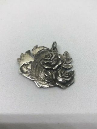 Vintage Sterling Silver Rose Religious Slide Charm Pendent Miraculous Medal Mary